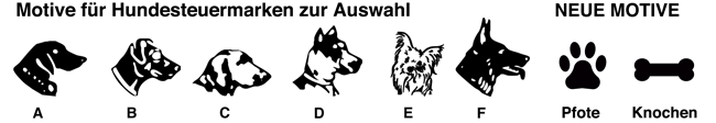 Ansicht Hundeköpfe für Hundesteuermarken